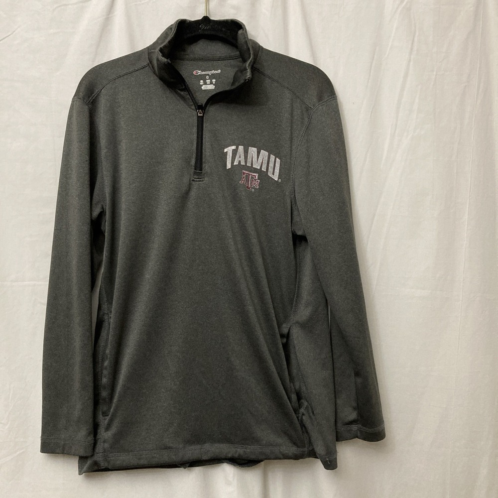 Champion Texas A&M Men's "TAMU" Gray 1/4 Zip Long Sleeve Pocketed Pullover- SZ S